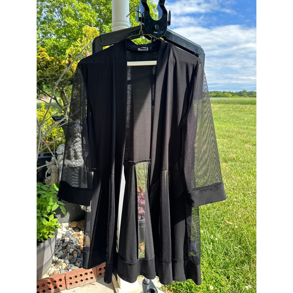R&M Richards Women's Black Sheer Mesh Panel Open Front Cardigan Jacket Size 10